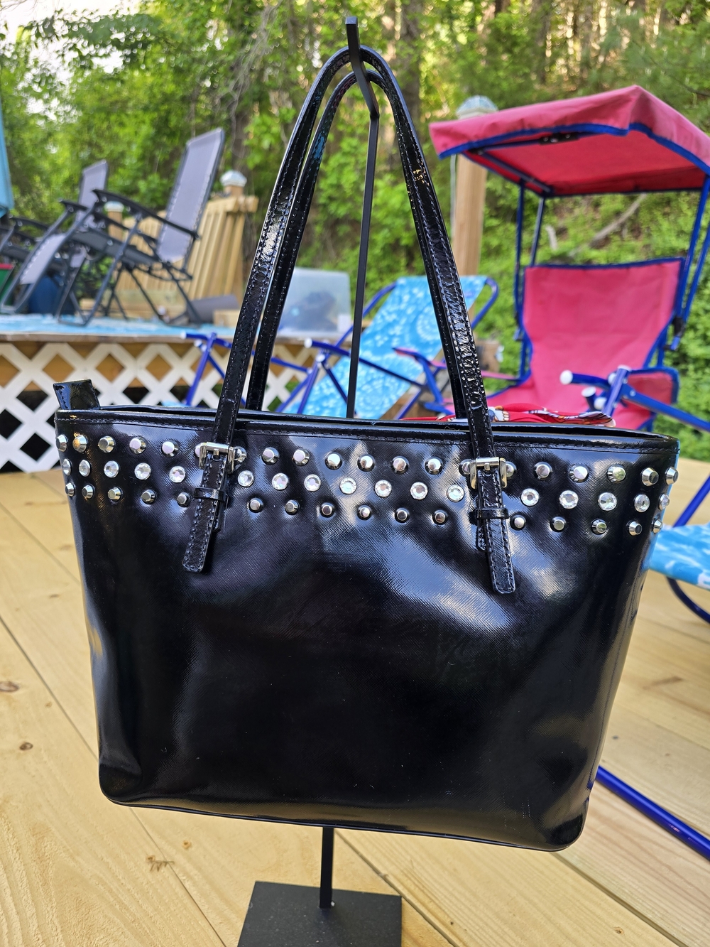 Michael Kors Black Studded Patent Tote Bag EUC - Picture 2 of 6
